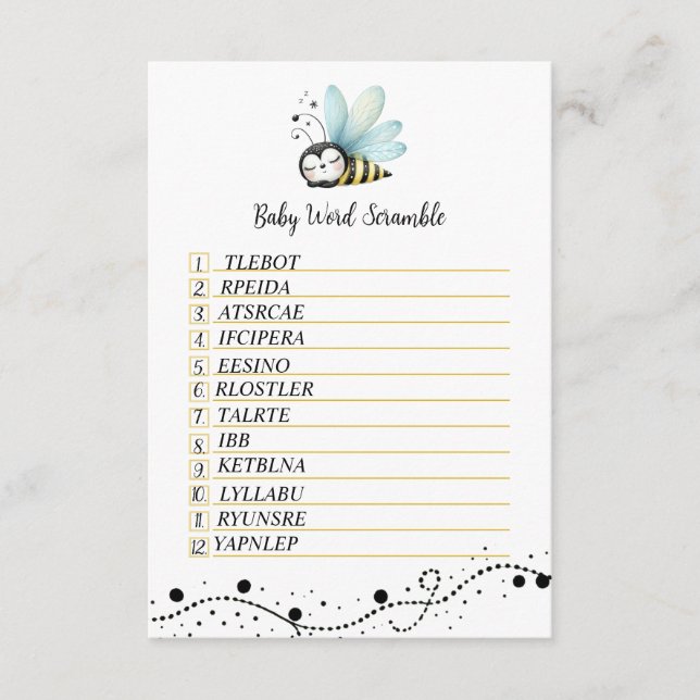 Sweet Bee Baby Word Scramble Enclosure Card (Front)