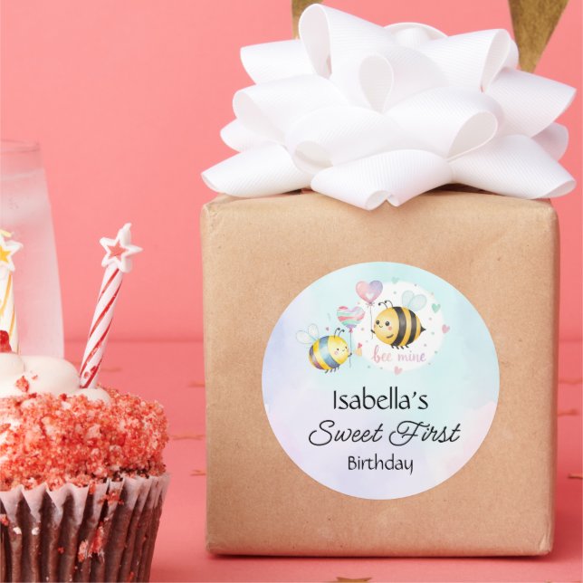 Sweet Bee First Birthday Personalized  Classic Round Sticker (Party)