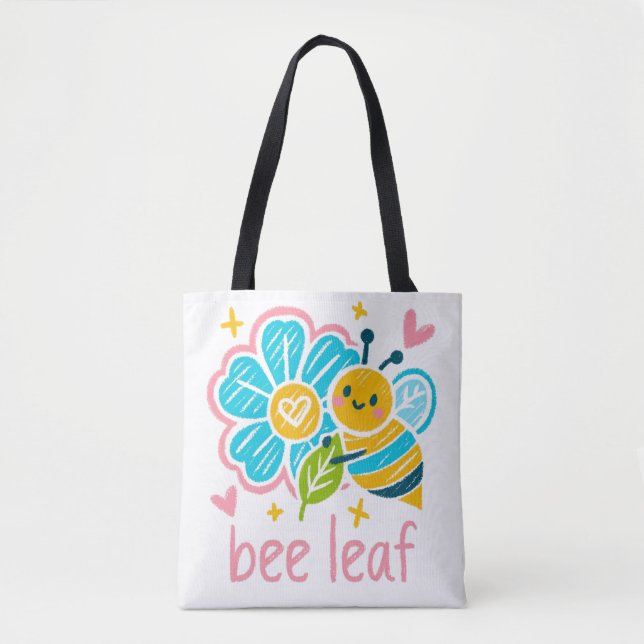Sweet "Bee Leaf Whimsical Bee, Thank-you gifts Tote Bag (Front)