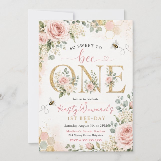 Sweet Bee One First Birthday Party Invitation (Front)