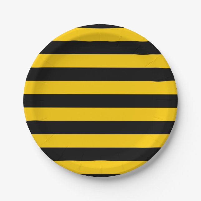 Sweet Bee Yellow and Black Striped Paper Plate (Front)
