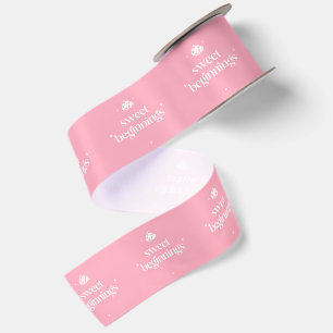 Sweet Beginnings   Pink And White Girl Baby Shower Satin Ribbon