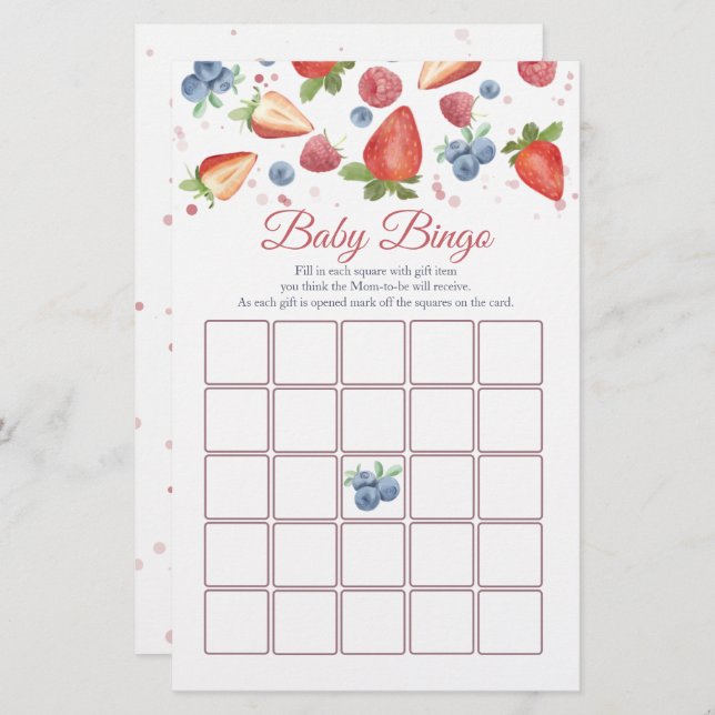Sweet Berry Baby Shower Bingo Game (Front/Back)