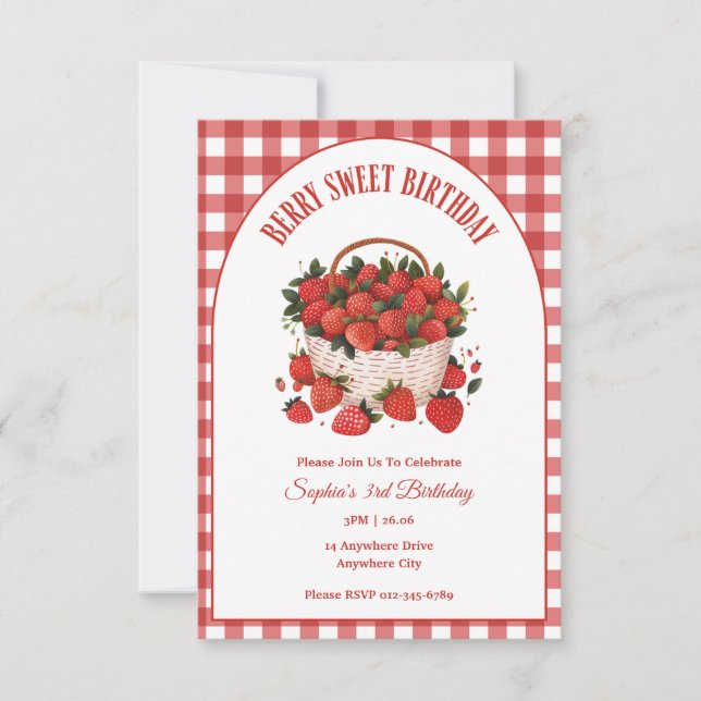 Sweet Berry Birthday Strawberry Party Invitation (Front)