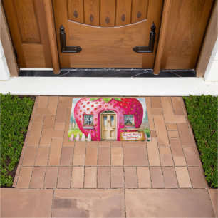 Sweet Berry Cottage" Whimsical Strawberry House Doormat