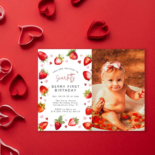 Sweet Berry First Birthday Photo Party Postcard (Creator Uploaded)