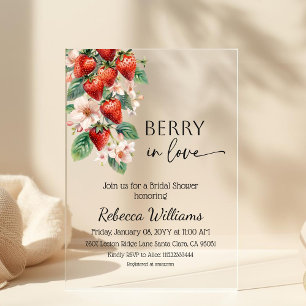 Sweet Berry in Love Strawberry Bridal Shower Acrylic Invitations