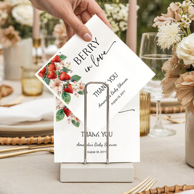 Sweet Berry in Love Strawberry Bridal Shower Napkin (Creator Uploaded)