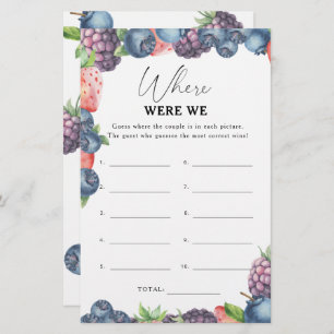 Sweet berry - Where were we bridal shower game