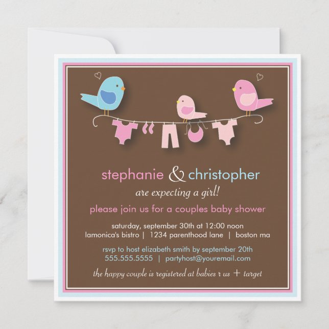 Sweet Bird Girl Couple Baby Shower Invitation (Front)