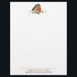 Sweet Bird Red Robin Custom Letterhead<br><div class="desc">This simple and adorable letterhead features a sweet red robin bird sitting on a tree branch. Personalise this letterhead with your own name and address to make them unique. Makes a great gift for a girl or a bird lover.</div>