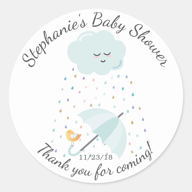 Sweet Bird Umbrella Baby Shower Favour Sticker (Front)
