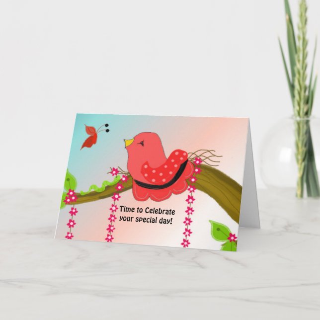 Sweet Birdie Birthday Greeting Card (Front)