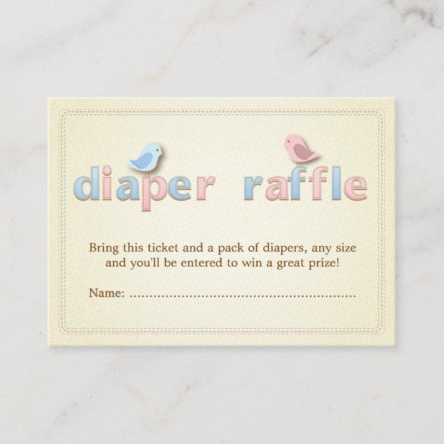 Sweet Birdie Pink Blue Diaper Raffle Ticket Insert (Front)