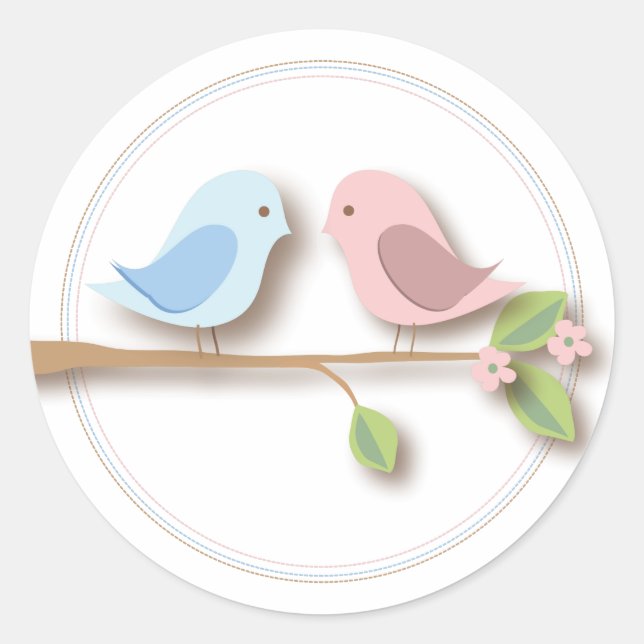 Sweet Birdie Twin Boy Girl Baby Shower Sticker (Front)