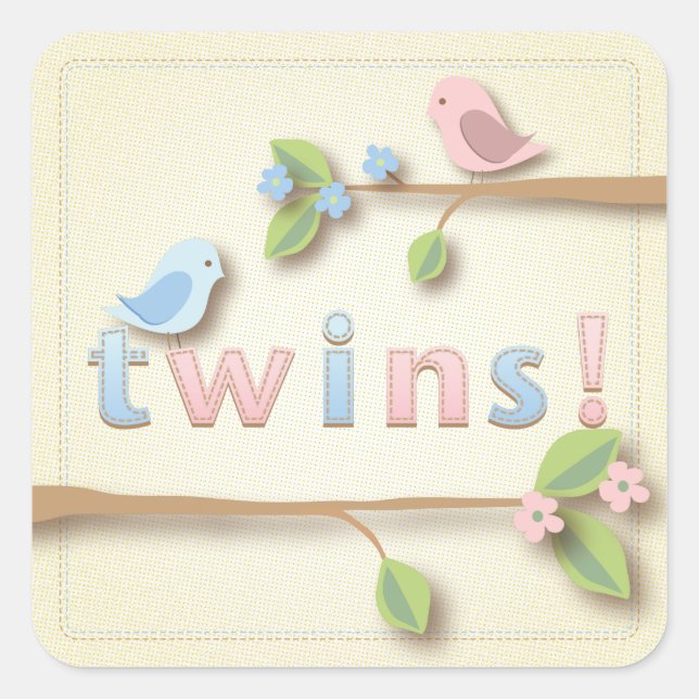 Sweet Birdie Twin Boy Girl Shower Sticker (Front)