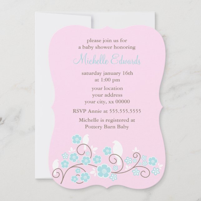 Sweet Birds and Floral Invitation (Front)