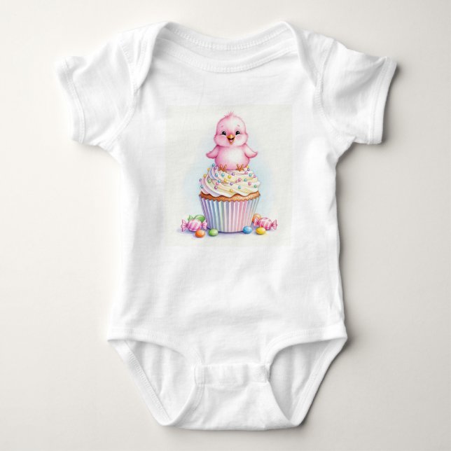  Sweet Birds. Strawberry Cupcake by Natasha Us   Baby Bodysuit (Front)