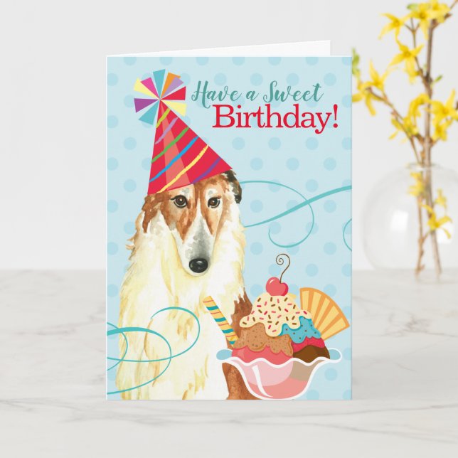 Sweet Birthday Borzoi Card (Yellow Flower)