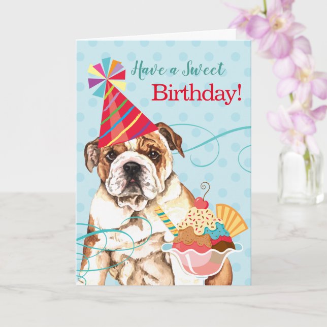 Sweet Birthday Bulldog Card (Orchid)