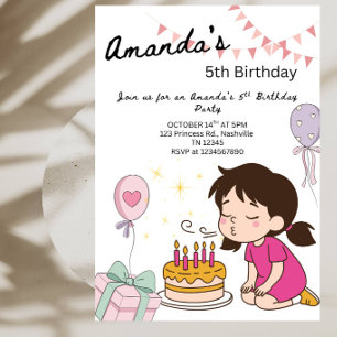 Sweet Birthday Cake Little Girl Birthday Party Invitation