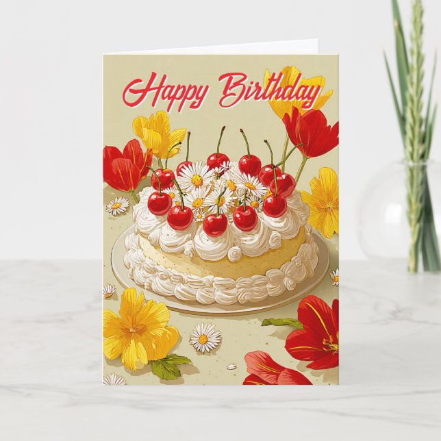 Sweet Birthday Cake Wishes Card (Front)