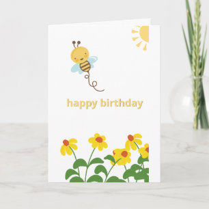 Sweet birthday card with little bee, flowers &