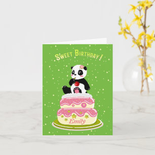 Sweet birthday / Cute panda with cake and cherry  Card