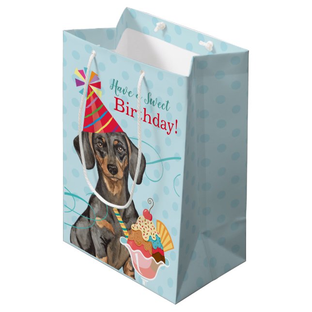 Sweet Birthday Dachshund Medium Gift Bag (Front Angled)