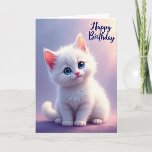 Sweet Birthday Fluffy White Cat Card