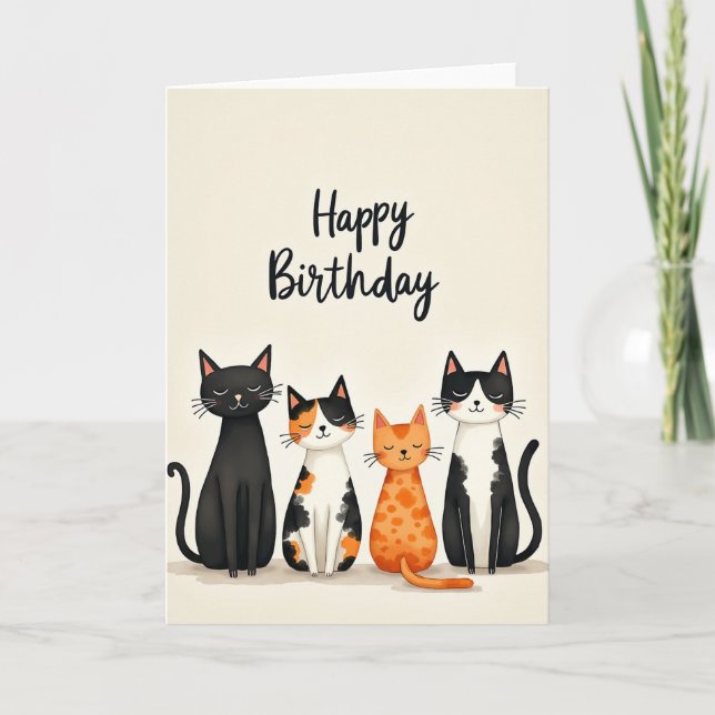 Sweet Birthday Four Felines Card (Front)