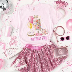 Sweet Birthday Girl Floral Cake Party T-Shirt