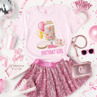 Sweet Birthday Girl Floral Cake Party T-Shirt