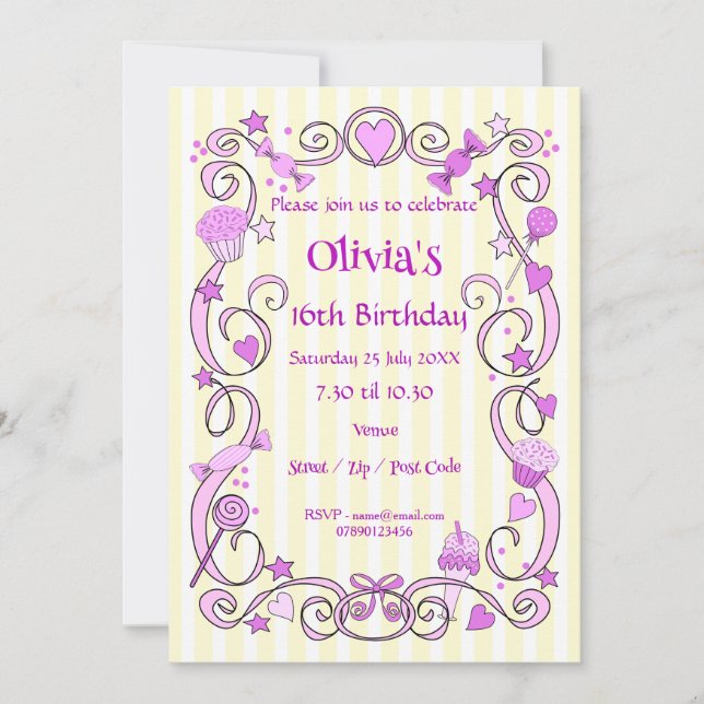 Sweet Birthday Girl Pink Invitation (Front)