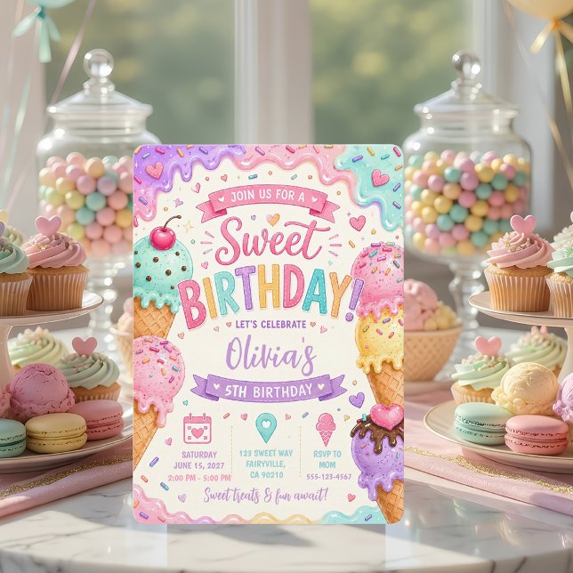 Sweet Birthday Ice Cream  Invitation (Creator Uploaded)