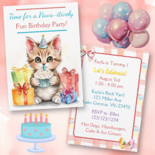 Sweet Birthday Kitten Colourful Invitation