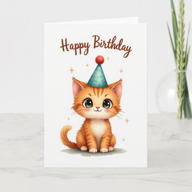 Sweet Birthday Kitten Illustration Card (Front)