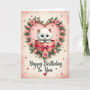 Sweet Birthday Kitten In Wreath Card