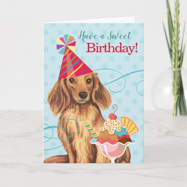 Sweet Birthday Longhaired Dachshund Card (Front)