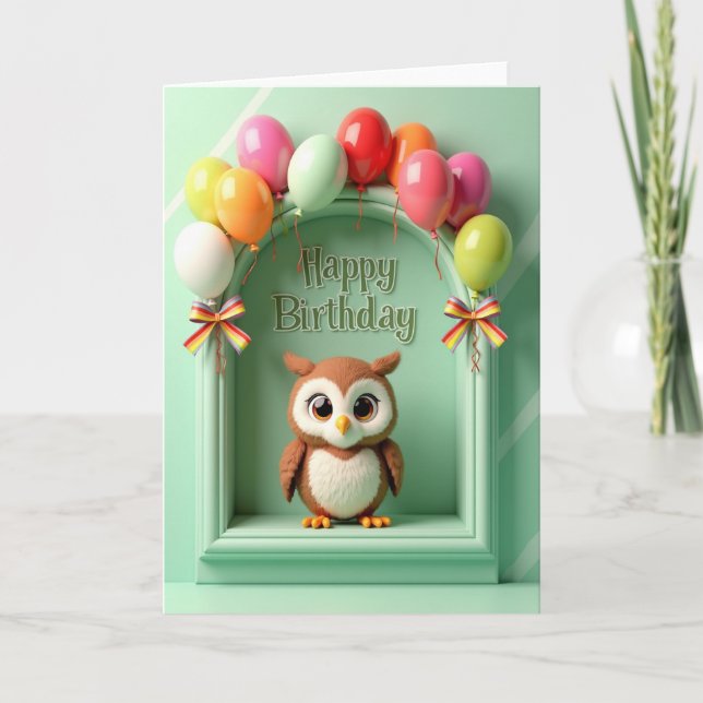Sweet Birthday Owl Plush Card (Front)