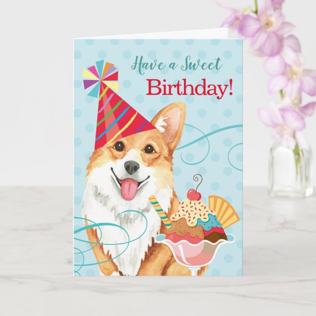Sweet Birthday Pembroke Welsh Corgi Card (Orchid)