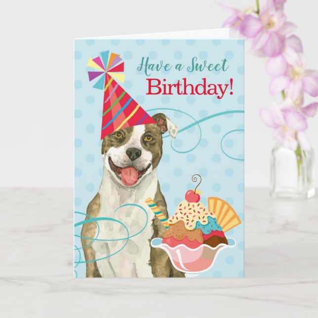 Sweet Birthday Pit Bull Terrier Card (Orchid)