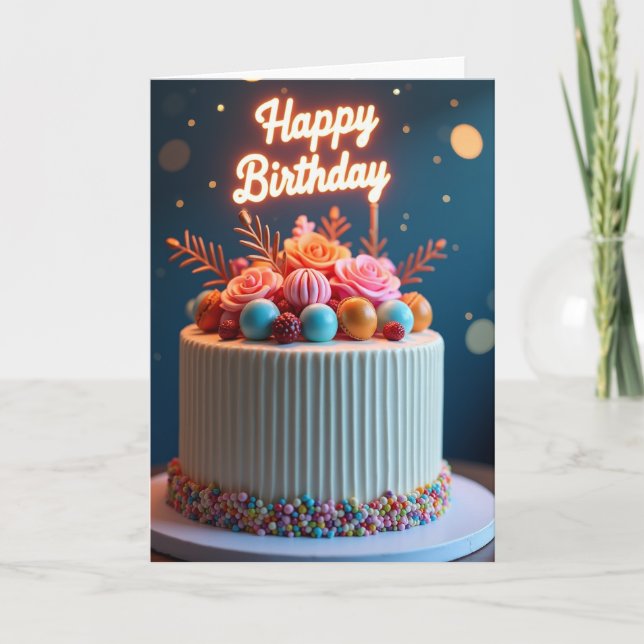 Sweet Birthday Rose Cake Card (Front)