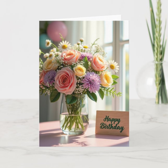 Sweet Birthday Rose Vase Card (Front)