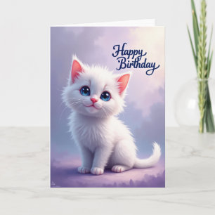 Sweet Birthday White Cat Card