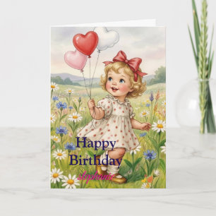 Sweet Birthday Wishes Cute Girl in Wildflower Card
