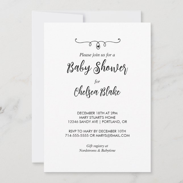 Sweet Black and White Baby Shower Invitation (Front)