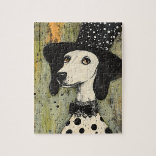 Sweet Black and White Polka Dot Dog in Tophat Jigsaw Puzzle