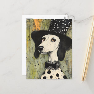 Sweet Black and White Polka Dot Dog in Tophat Postcard