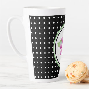Sweet Black and White Polka-dot Flower Latte Mug